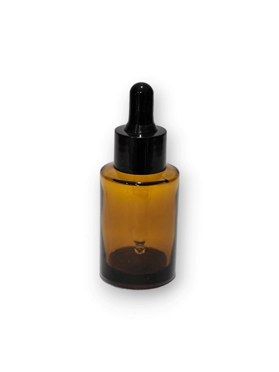 Glass 30 ml Ambar c / Dropper Plastico Negro