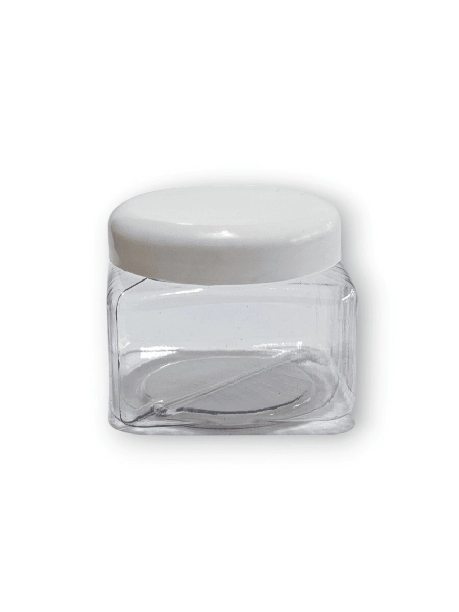 Pote Cuadrado 200 gr. PVC Cristal c/ Tapa