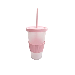 Vaso 460 cc Traslucido c/ Faja, Sorbete y Tapa